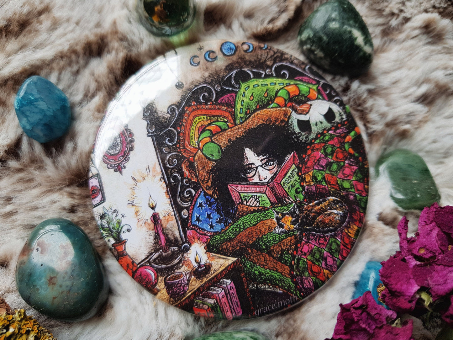 Cosy Witch - Pocket Mirror by Grace Moth - 7.6cm