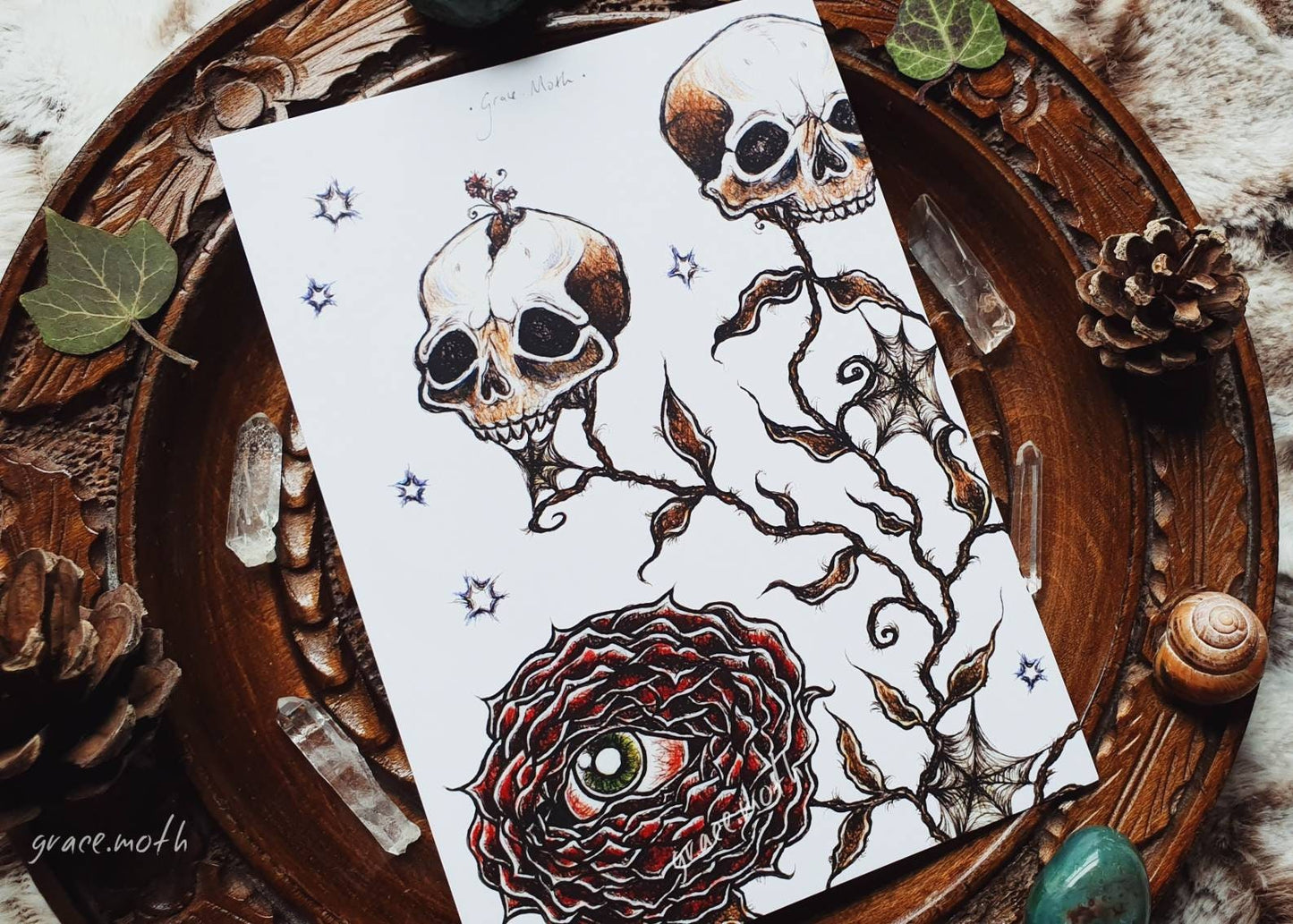 Skull and Rose Corner - A6 print by Grace Moth - 5.8 x 4.1