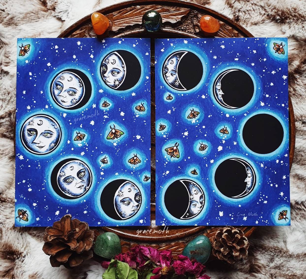 Phases of the Moon - A6 print set by Grace Moth - 5.8 x 4.1