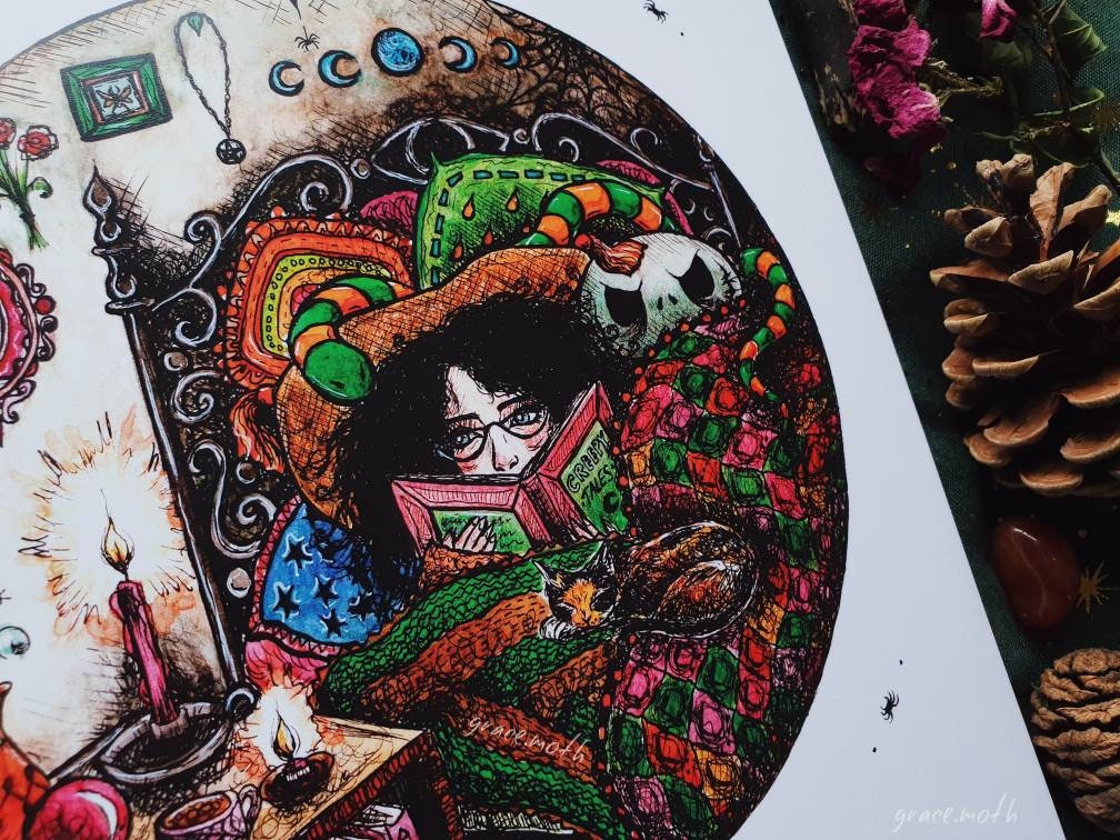 Cosy Witch - A4 art print by Grace Moth - 8.3 x 11.7