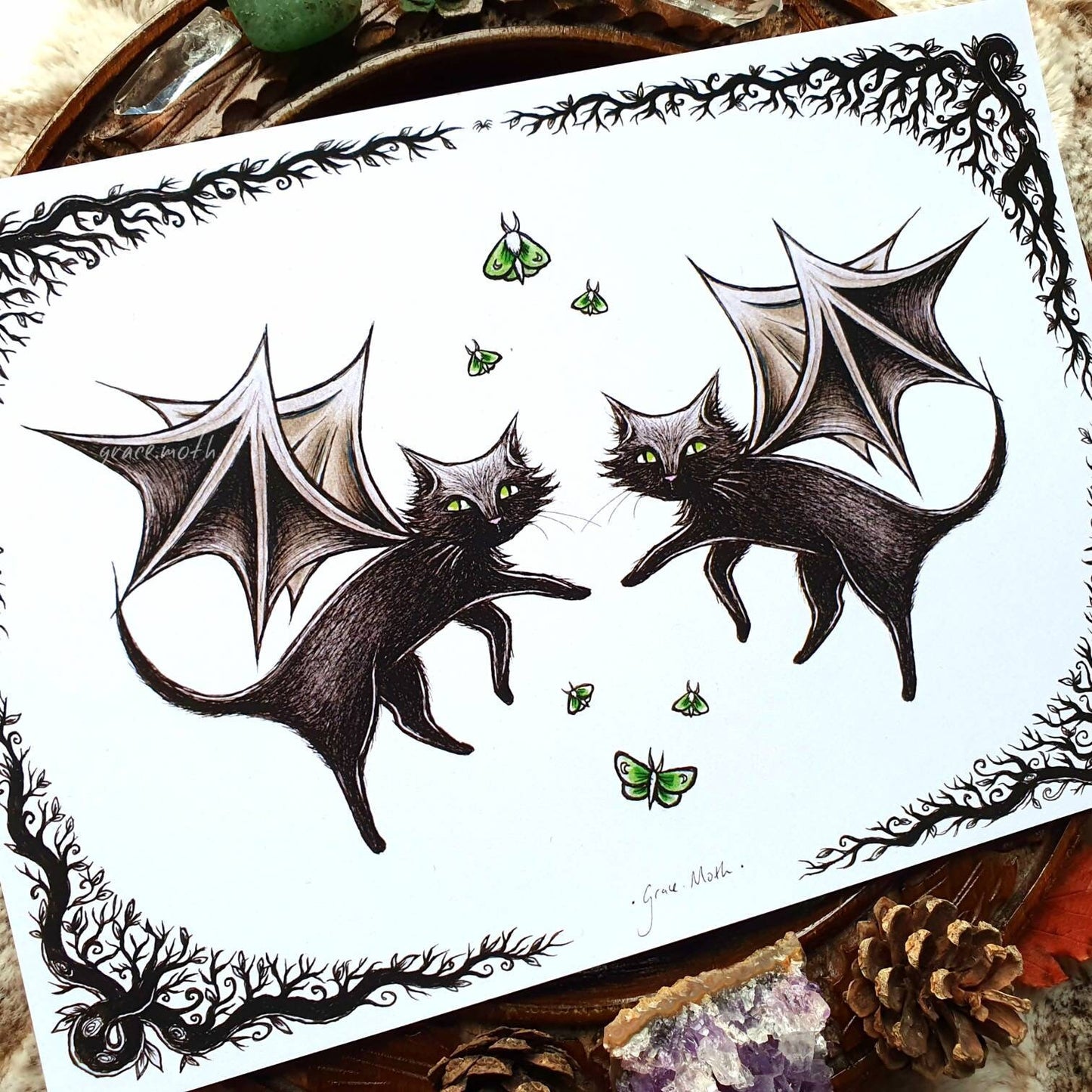 Cat Bats - A5 art print by Grace Moth - 5.8 x 8.3