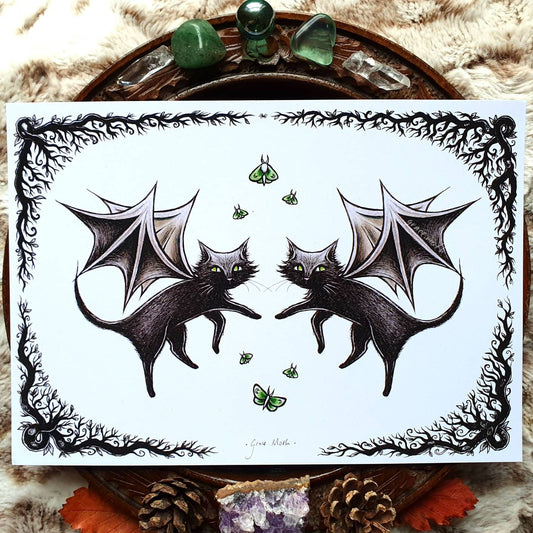 Cat Bats - A5 art print by Grace Moth - 5.8 x 8.3