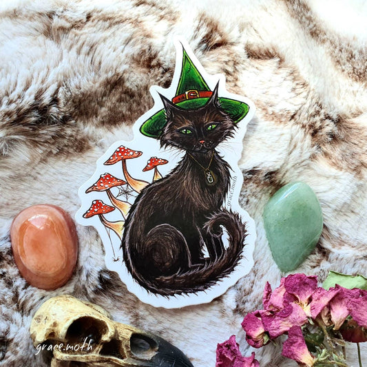 Witches Cat - Vinyl Sticker 10cm by 8cm