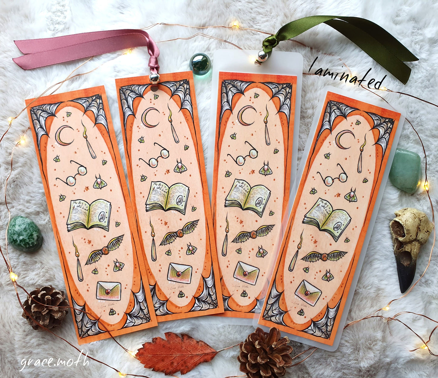 Wizards Bookmark - illustrated by Grace Moth, ribbon and laminating options