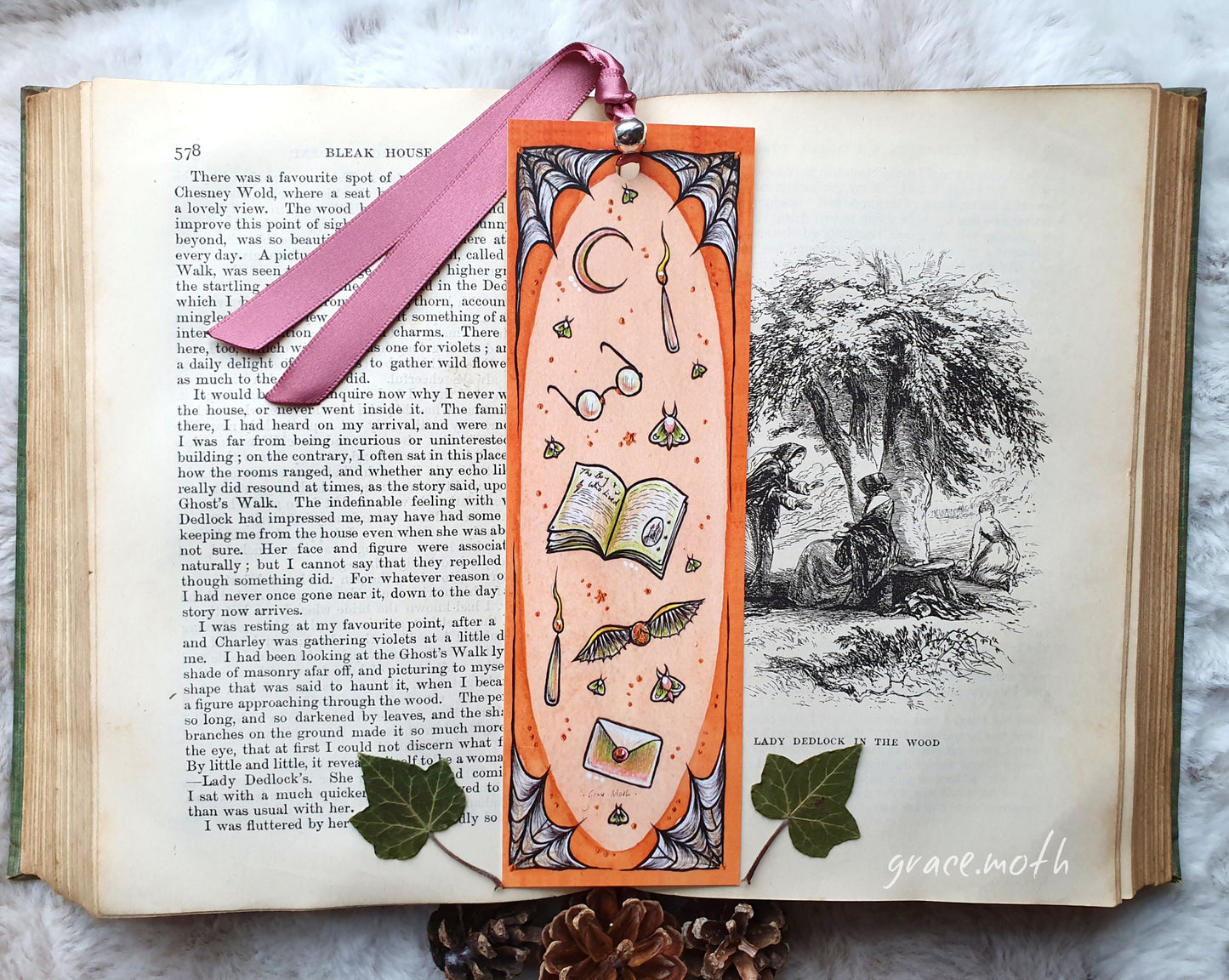 Wizards Bookmark - illustrated by Grace Moth, ribbon and laminating options
