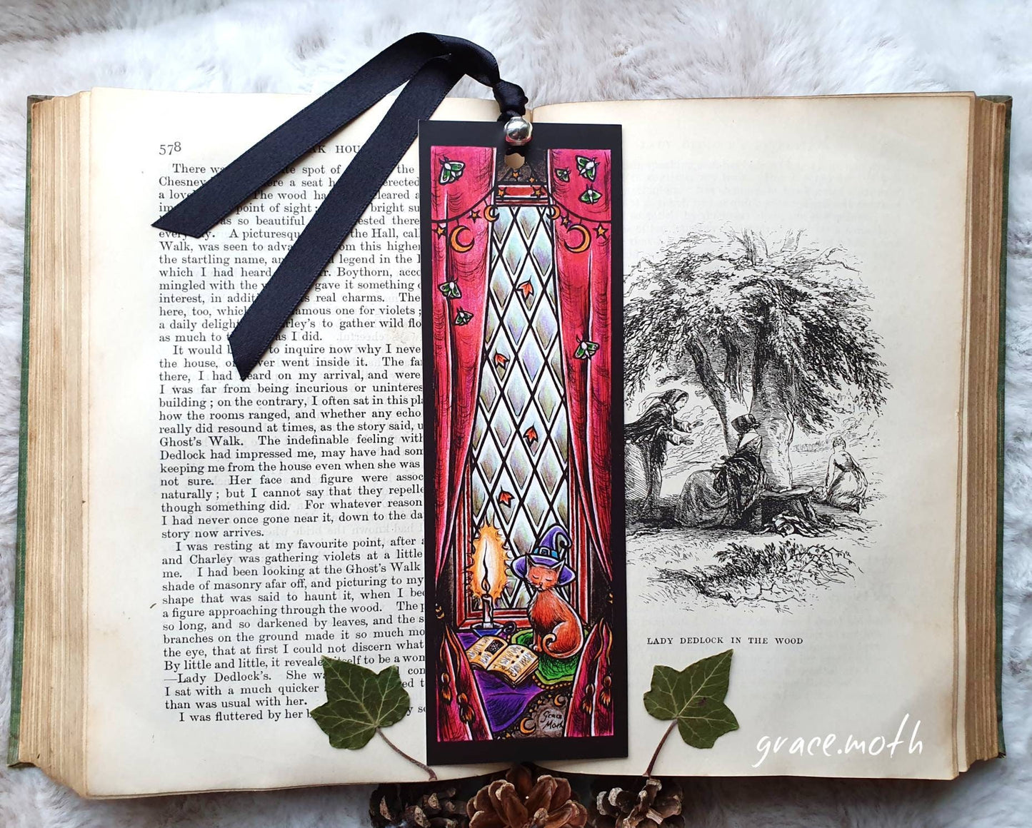 Witches Window Bookmark - illustrated by Grace Moth, ribbon and laminating options
