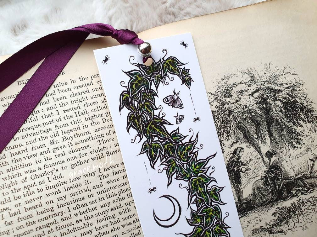 Ivy Moon Bookmark - illustrated by Grace Moth, ribbon and laminating options