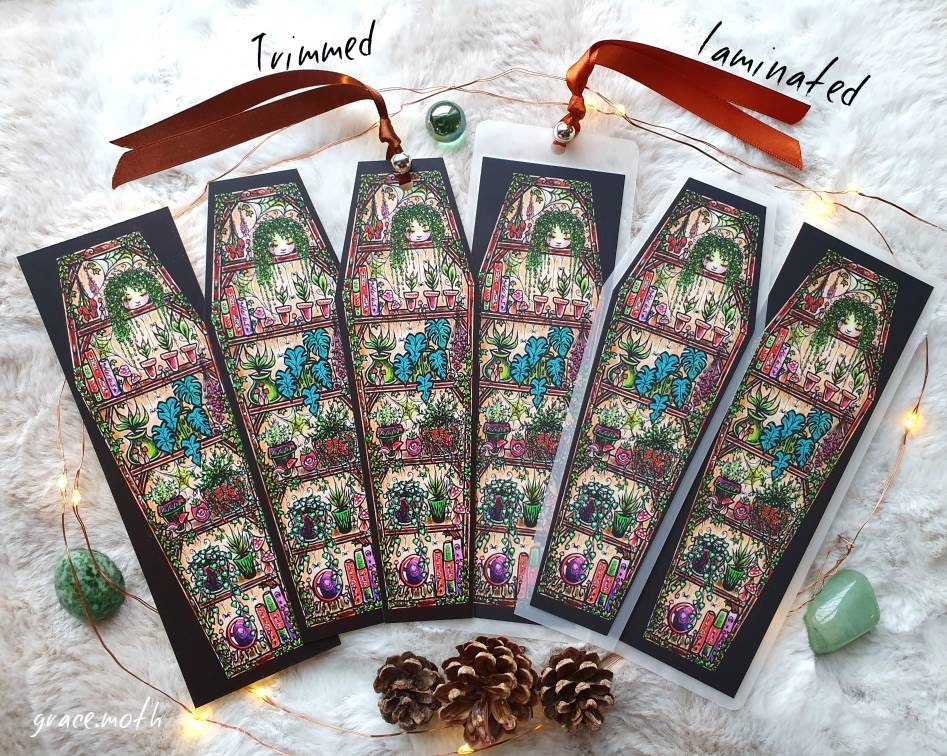Plant Babies coffin Bookmark - illustrated by Grace Moth, ribbon and laminating options