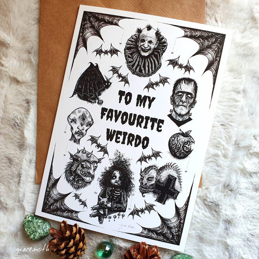 Favourite Weirdo - A5 greeting card by Grace Moth - 5.8 x 8.3, gothic creepy