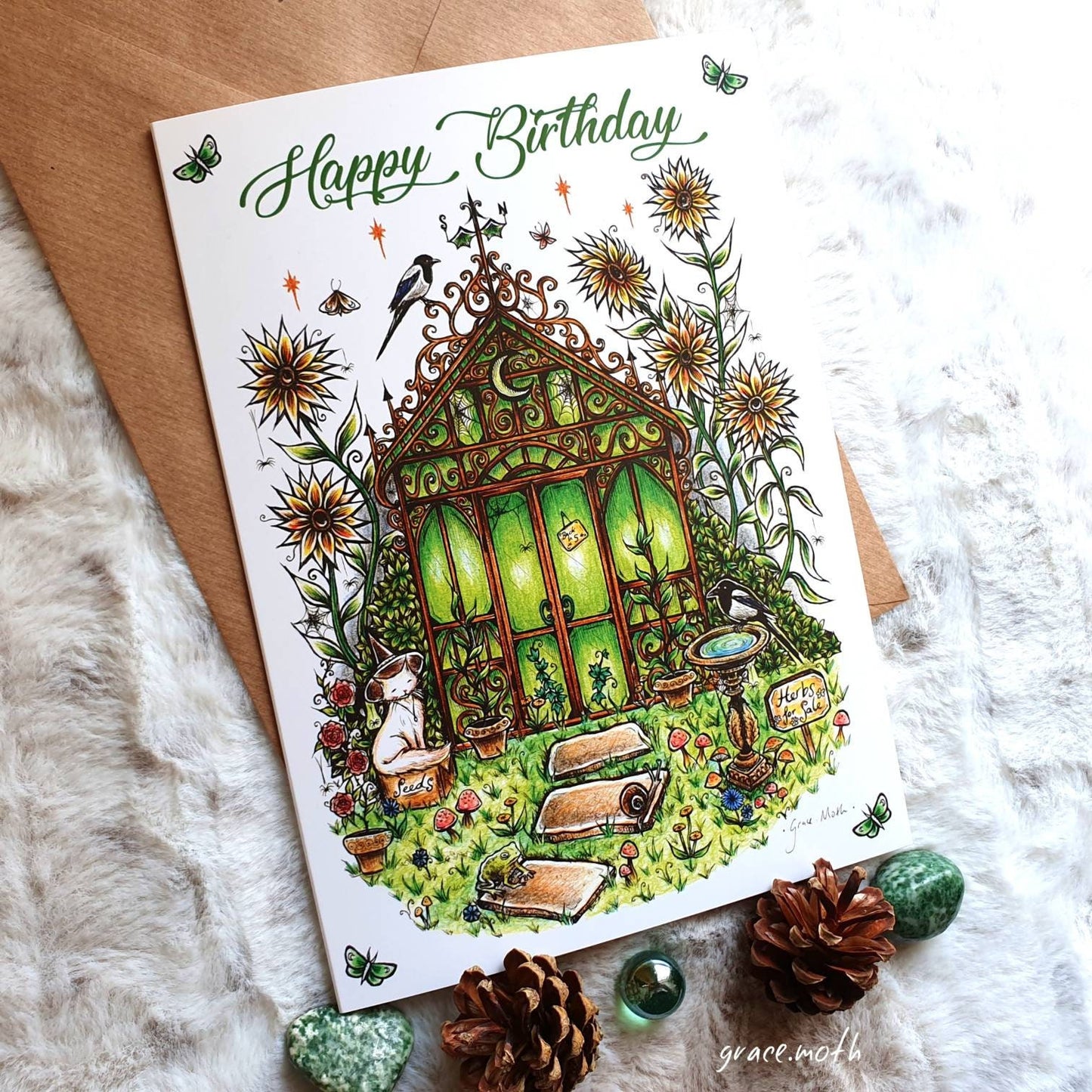 Greenhouse birthday - A5 greeting card by Grace Moth - 5.8 x 8.3