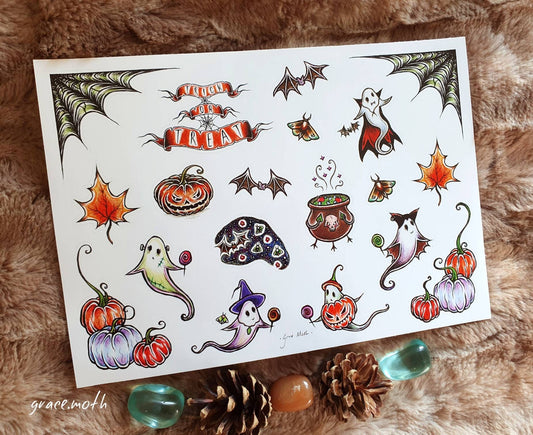 Halloween Sticker Sheet by Grace Moth - A5, 5.8 x 8.3