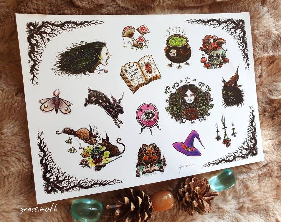 Witchy Sticker Sheet by Grace Moth - A5, 5.8 x 8.3