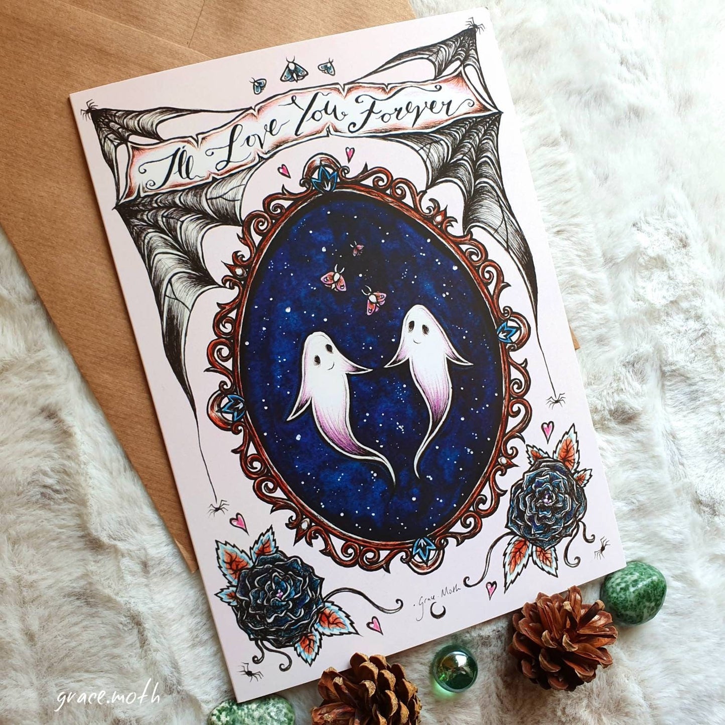 Love Ghosts - A5 greeting card by Grace Moth - 5.8 x 8.3, I'll love you forever