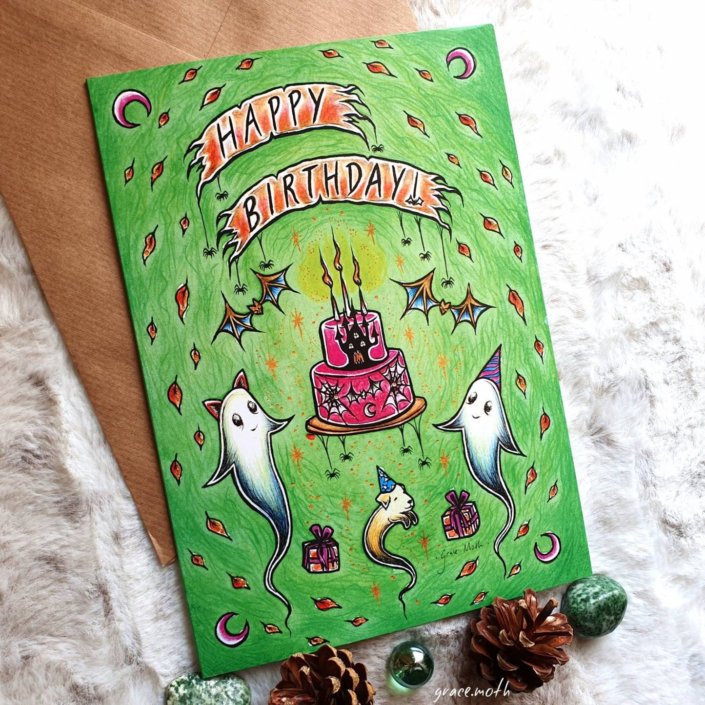 Ghosts birthday party - A5 greeting card by Grace Moth - 5.8 x 8.3