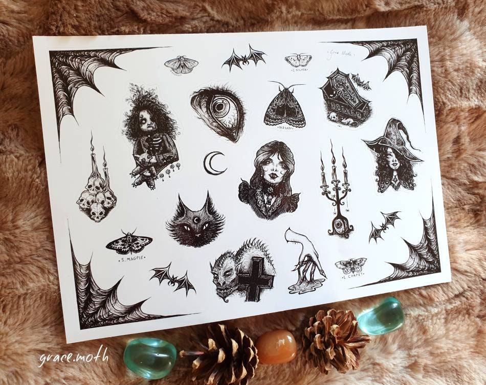 Gothic Sticker Sheet by Grace Moth - A5, 5.8 x 8.3