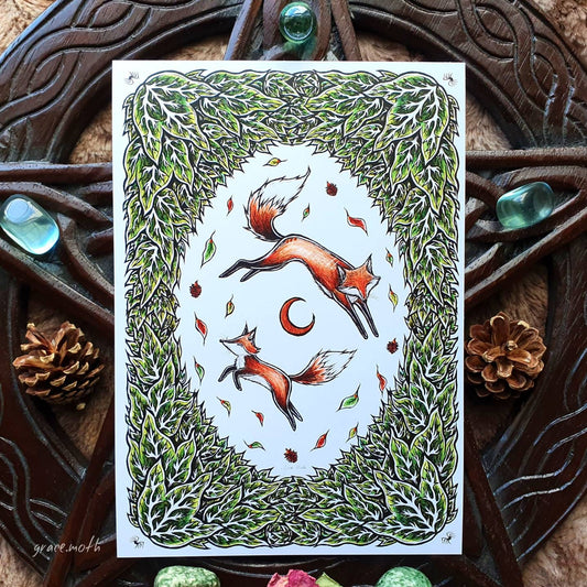 Fox Dance - A5 art print by Grace Moth - 5.8 x 8.3