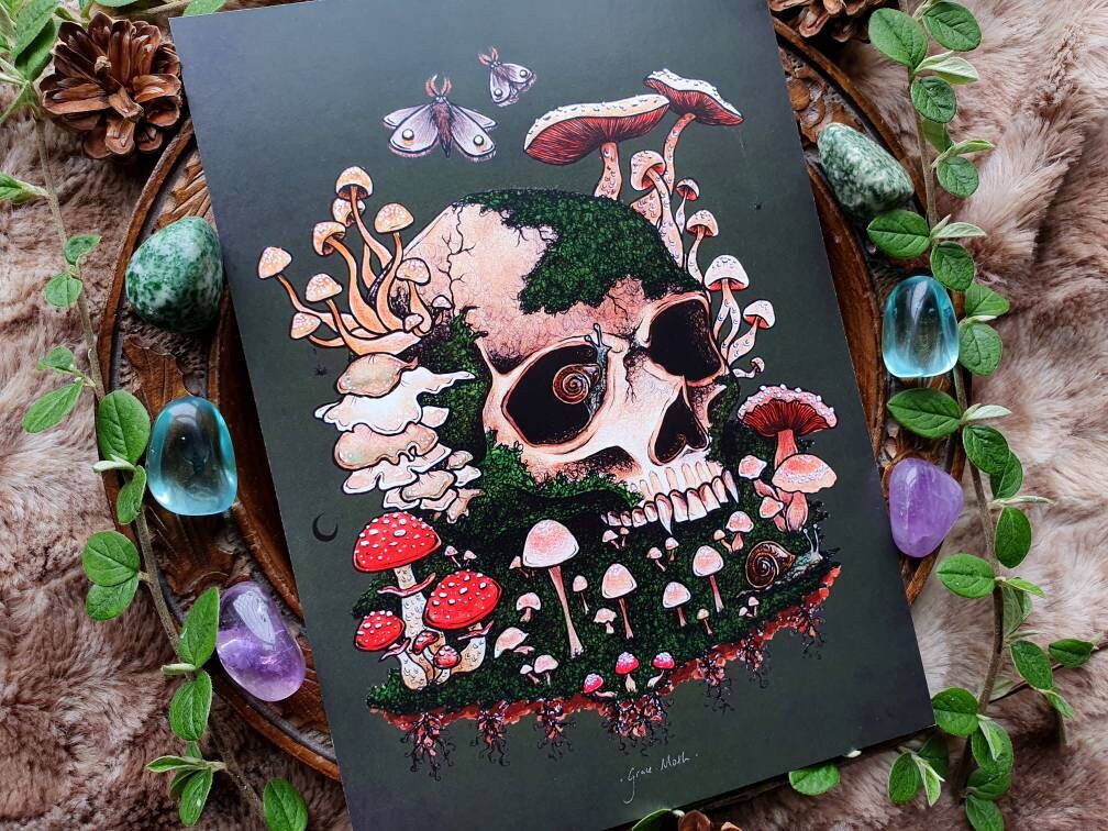 Here lies a Fungi dark - A5 art print by Grace Moth - 5.8 x 8.3