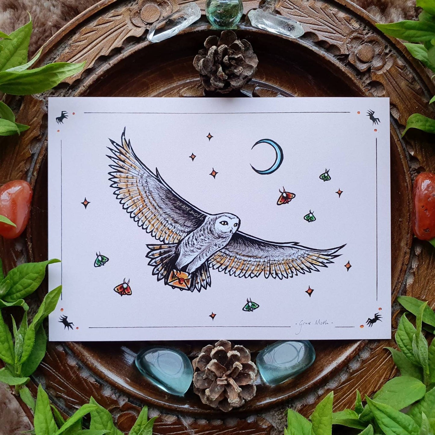 Barn Owl Delivery - A6 print by Grace Moth - 5.8 x 4.1