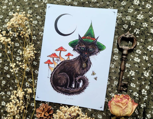 Witches Cat - A5 art print by Grace Moth - 5.8 x 8.3