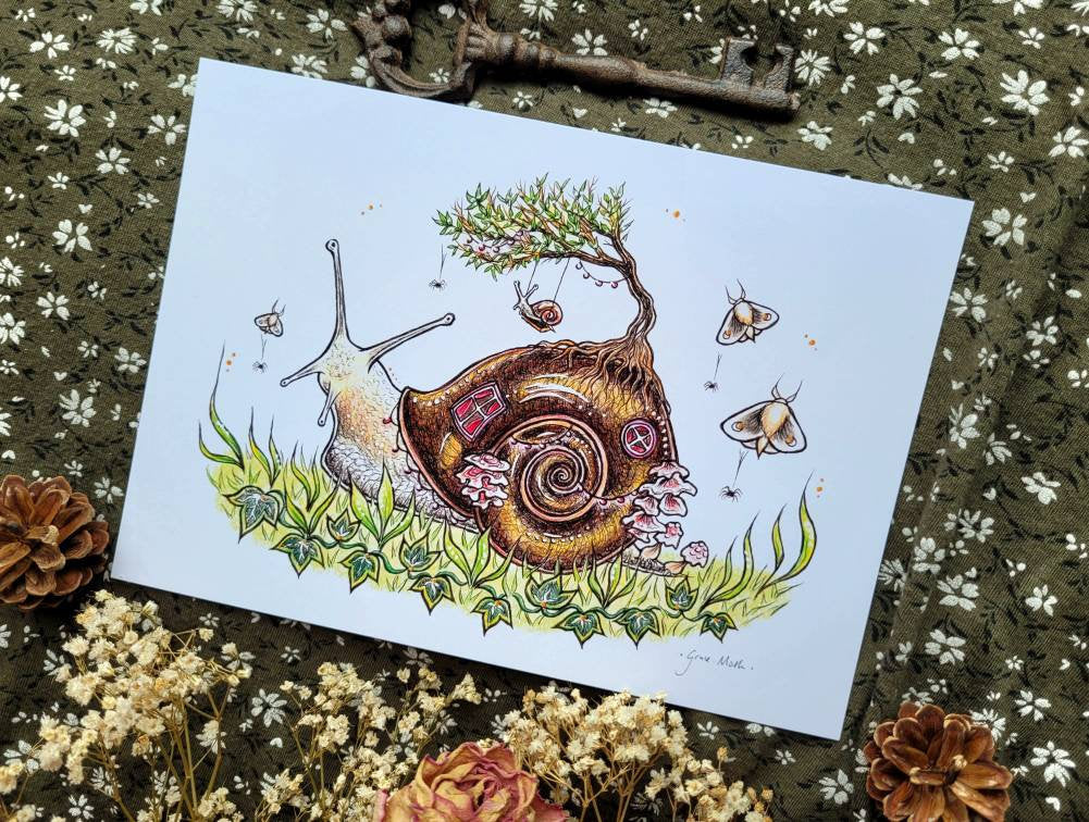 Snail Cottage - A5 art print by Grace Moth - 5.8 x 8.3